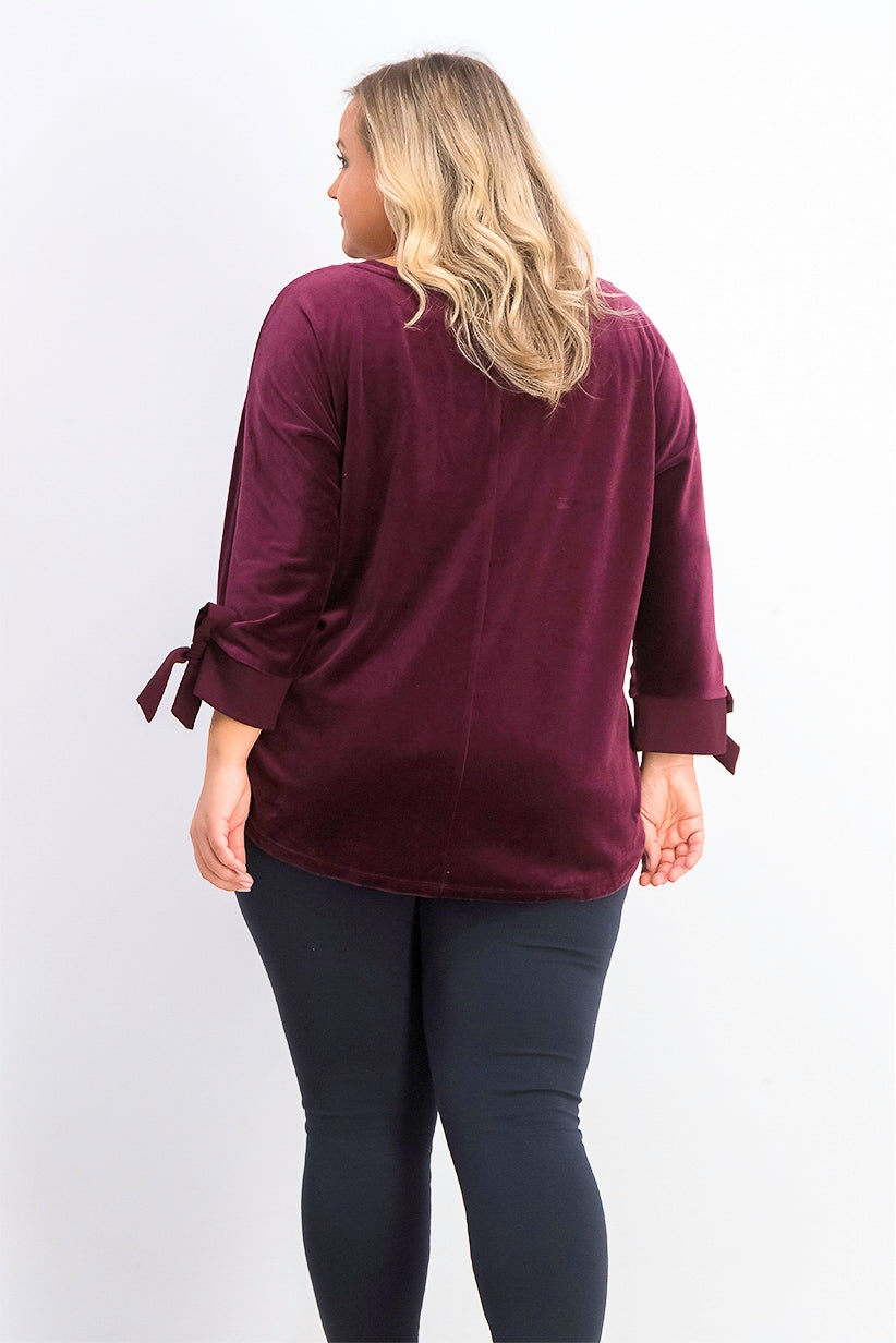 Charter Club Women's Velvet Tie-Sleeve Top Dark Purple Size Large