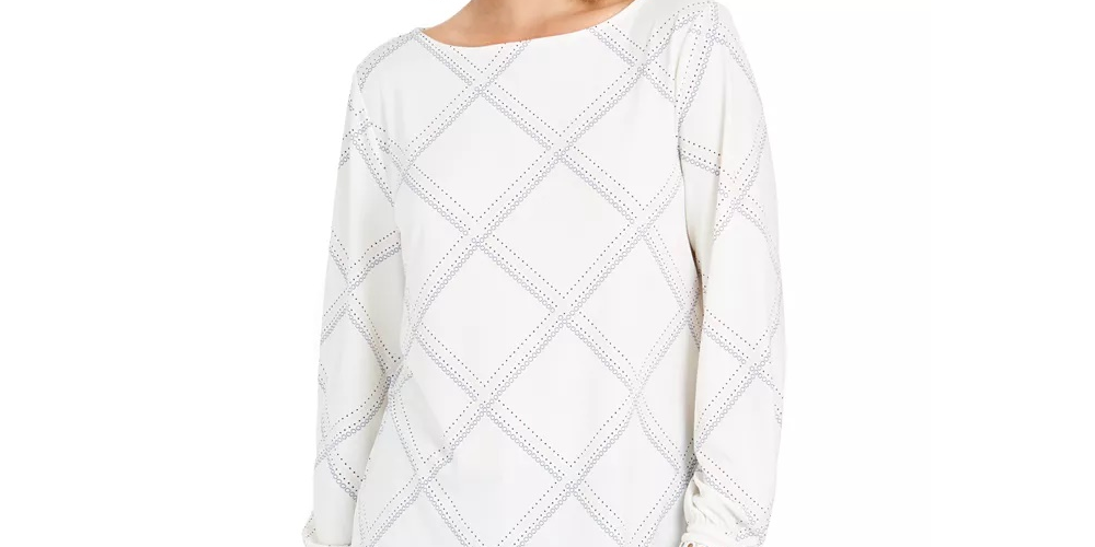 Charter Club Women's Plaid Knit Top Med Blue Size Large