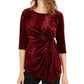 Alfani Women's Snakeskin Print Side Tie Velvet Top Wine Size Large