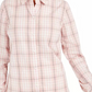 Charter Club Women's Cotton Plaid Shirt Pink Size Small