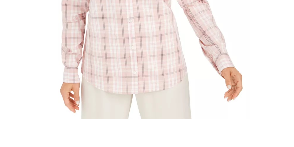 Charter Club Women's Cotton Plaid Shirt Pink Size Small