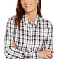 Charter Club Women's Cotton Plaid Shirt White Size Small