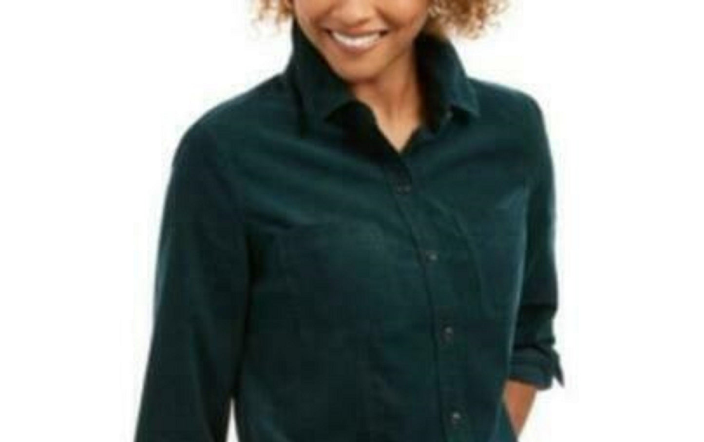 Charter Club Women's Solid Corduroy Shirt Dark Green Size Small