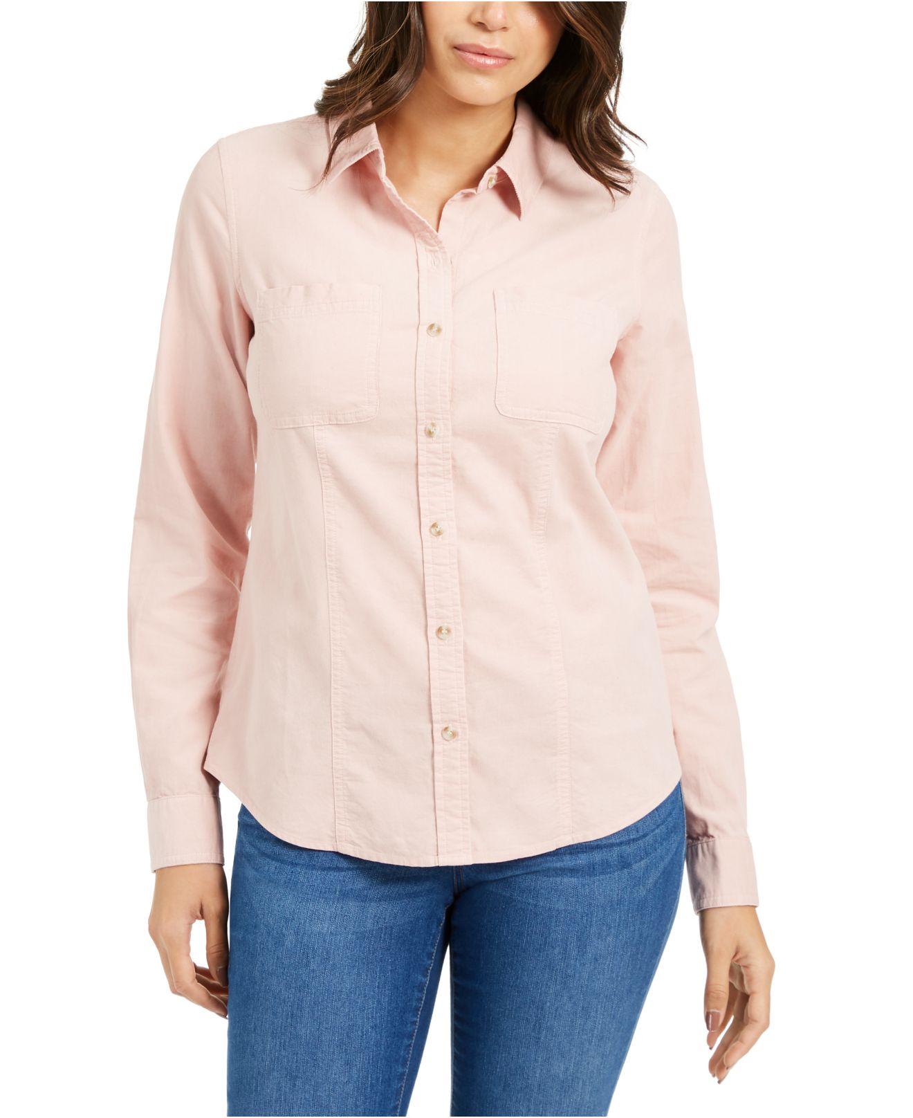 Charter Club Women's Club Solid Corduroy Shirt Pink Size Extra Large