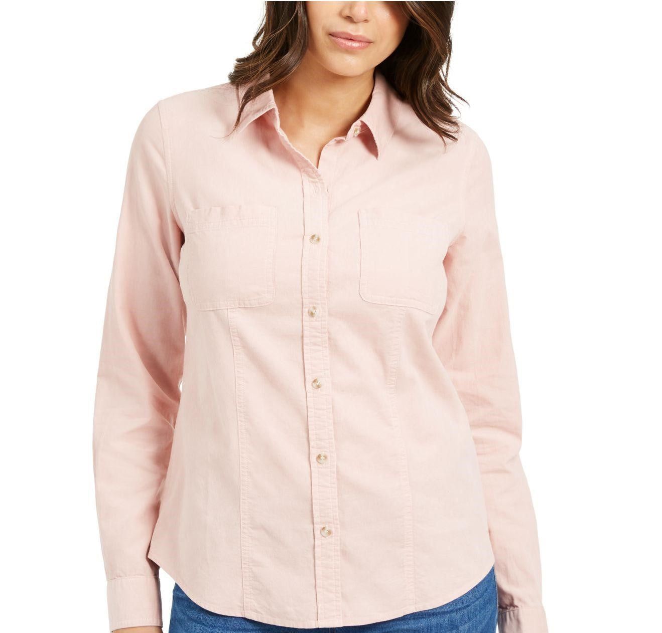 Charter Club Women's Club Solid Corduroy Shirt Pink Size Extra Large