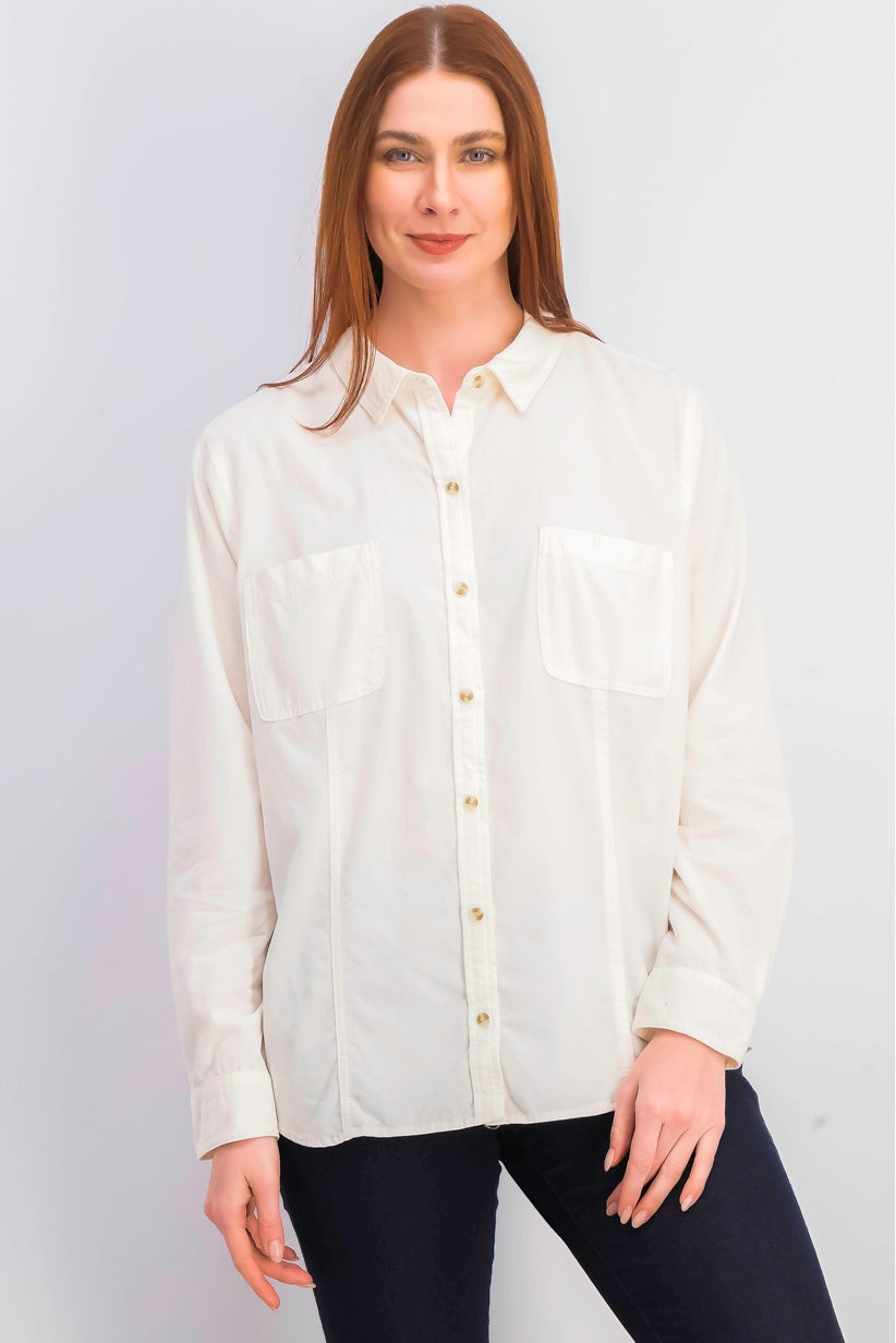 Charter Club Women's Solid Corduroy Shirt White Size Extra Small