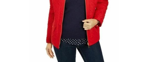 Charter Club Women's Quilted Mandarin Collar Jacket Red Size X-Small