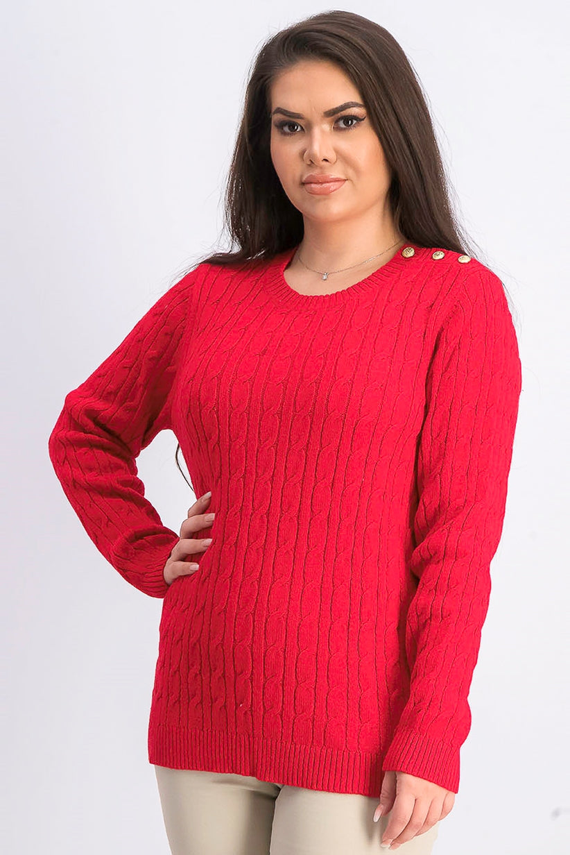 Charter Club Women's Cable-Knit Button-Trim Sweater Dark Red Size Medium