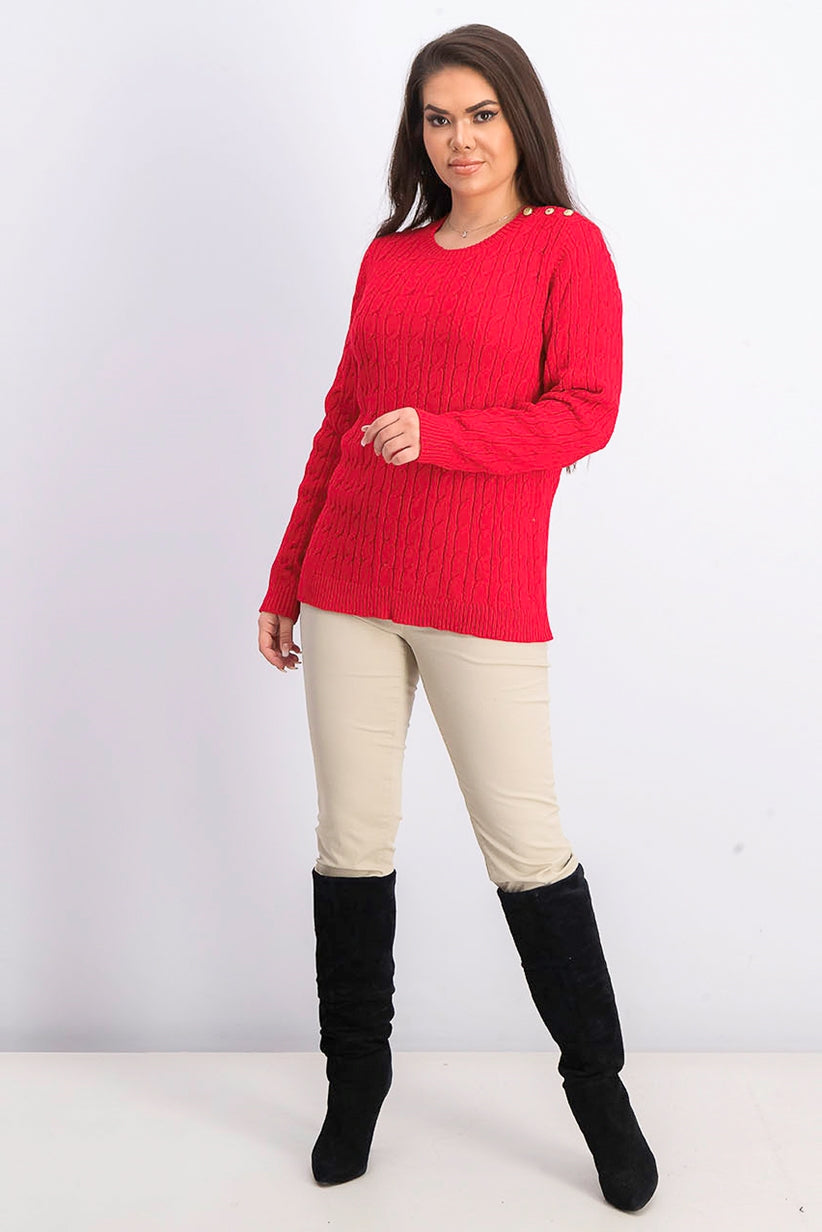 Charter Club Women's Cable-Knit Button-Trim Sweater Dark Red Size Medium