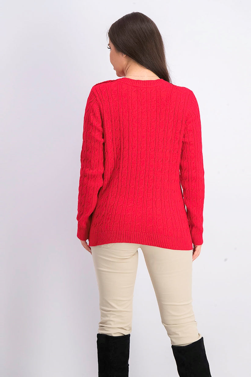 Charter Club Women's Cable-Knit Button-Trim Sweater Dark Red Size Medium