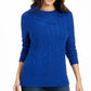 Charter Club Women's Patchwork Stitch Asymmetrical Collar Sweater Blue Size Medium