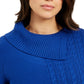 Charter Club Women's Patchwork Stitch Asymmetrical Collar Sweater Blue Size Medium