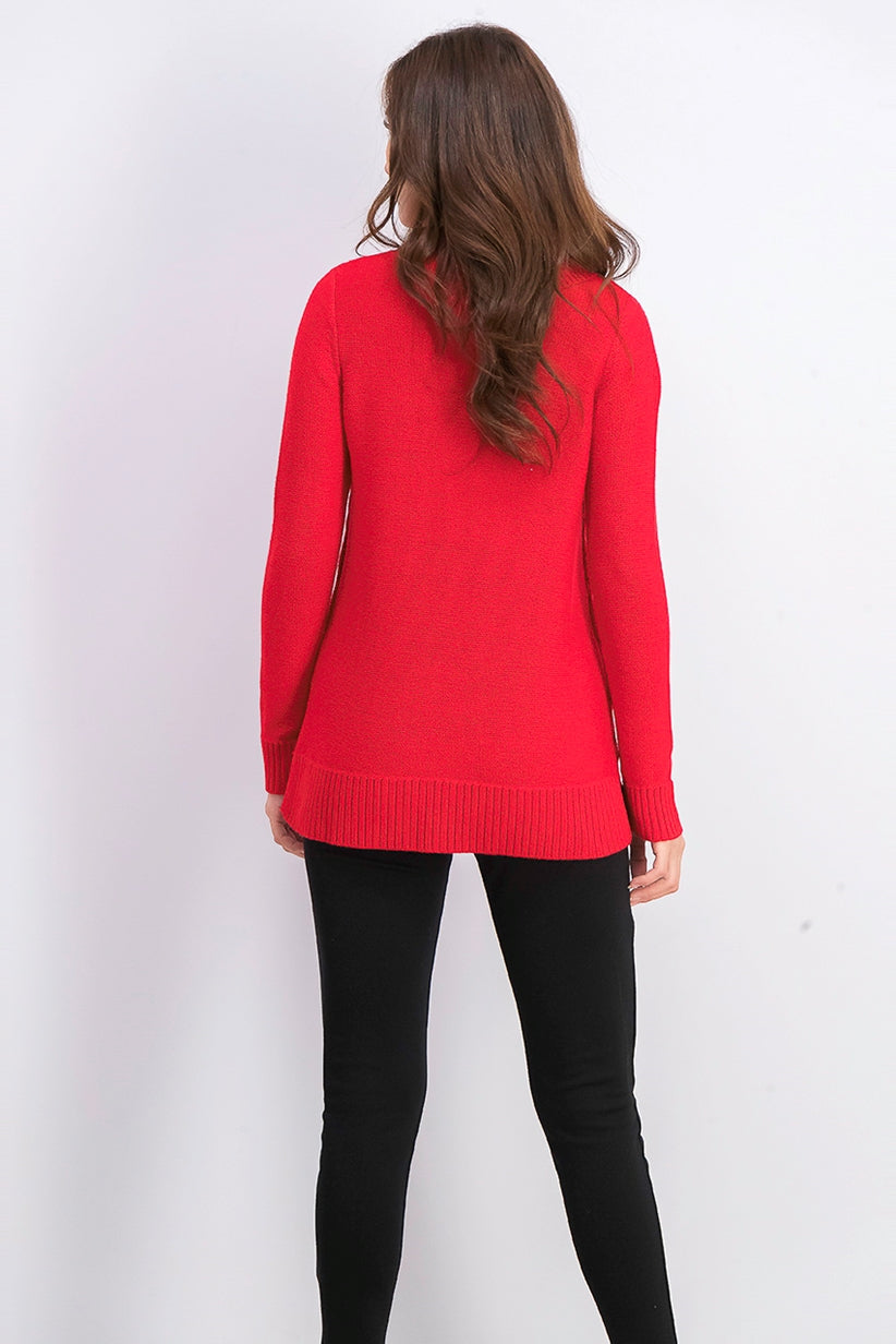 Charter Club Women's Patchwork-Stitch Asymmetrical-Collar Sweater Red Size Small