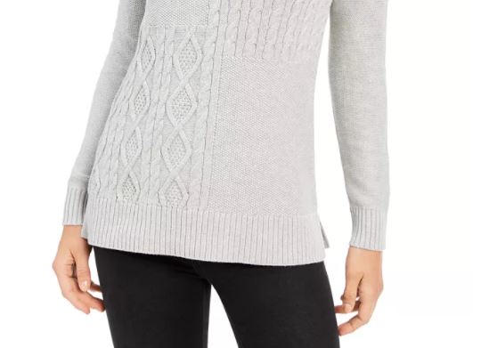 Charter Club Women's Patchwork Stitch Asymmetrical Collar Sweater Natural Size Medium