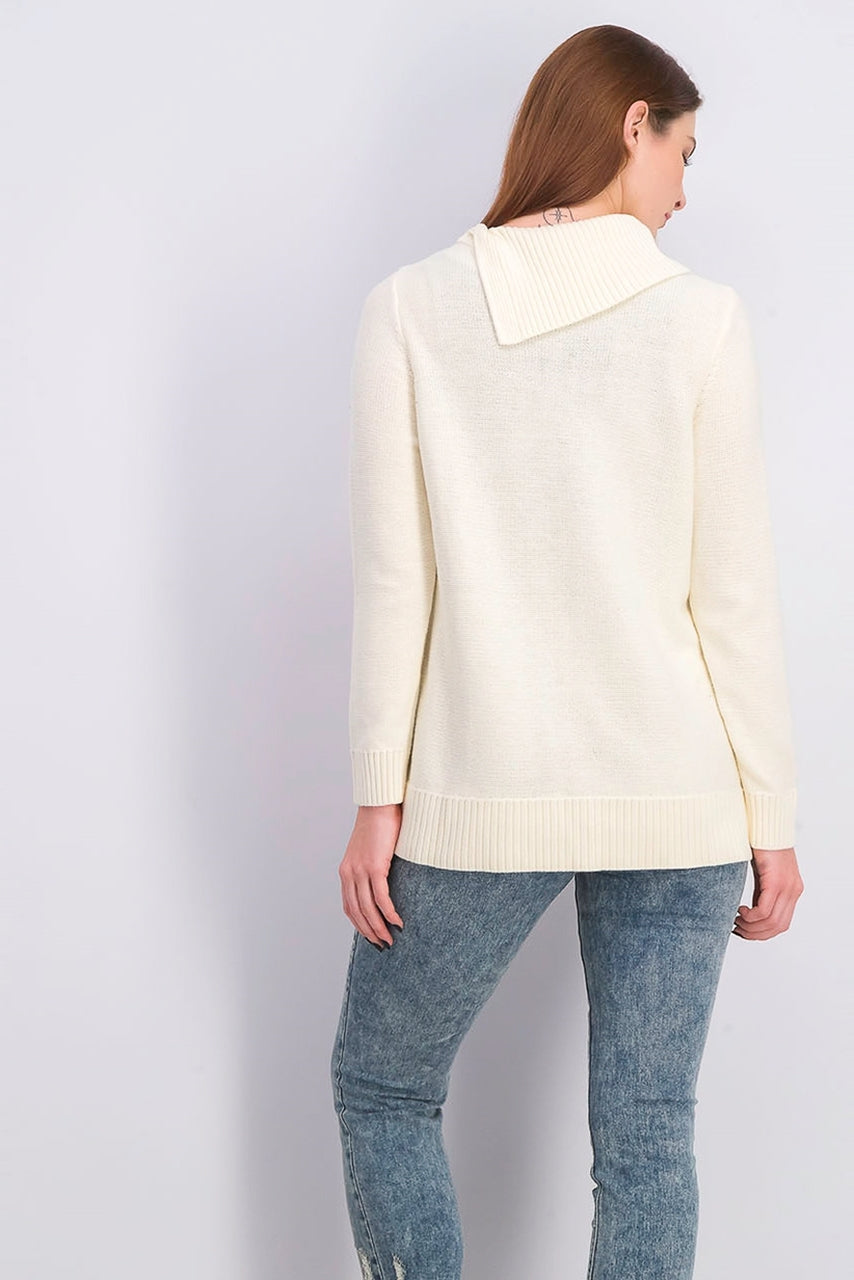 Charter Club Women's Patchwork-Stitch Asymmetrical-Collar Sweater Natural Size XX Large