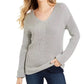 Charter Club Women's Cotton Textured V-Neck Sweater Gray Size X-Large