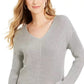 Charter Club Women's Cotton Textured V-Neck Sweater Gray Size X-Large