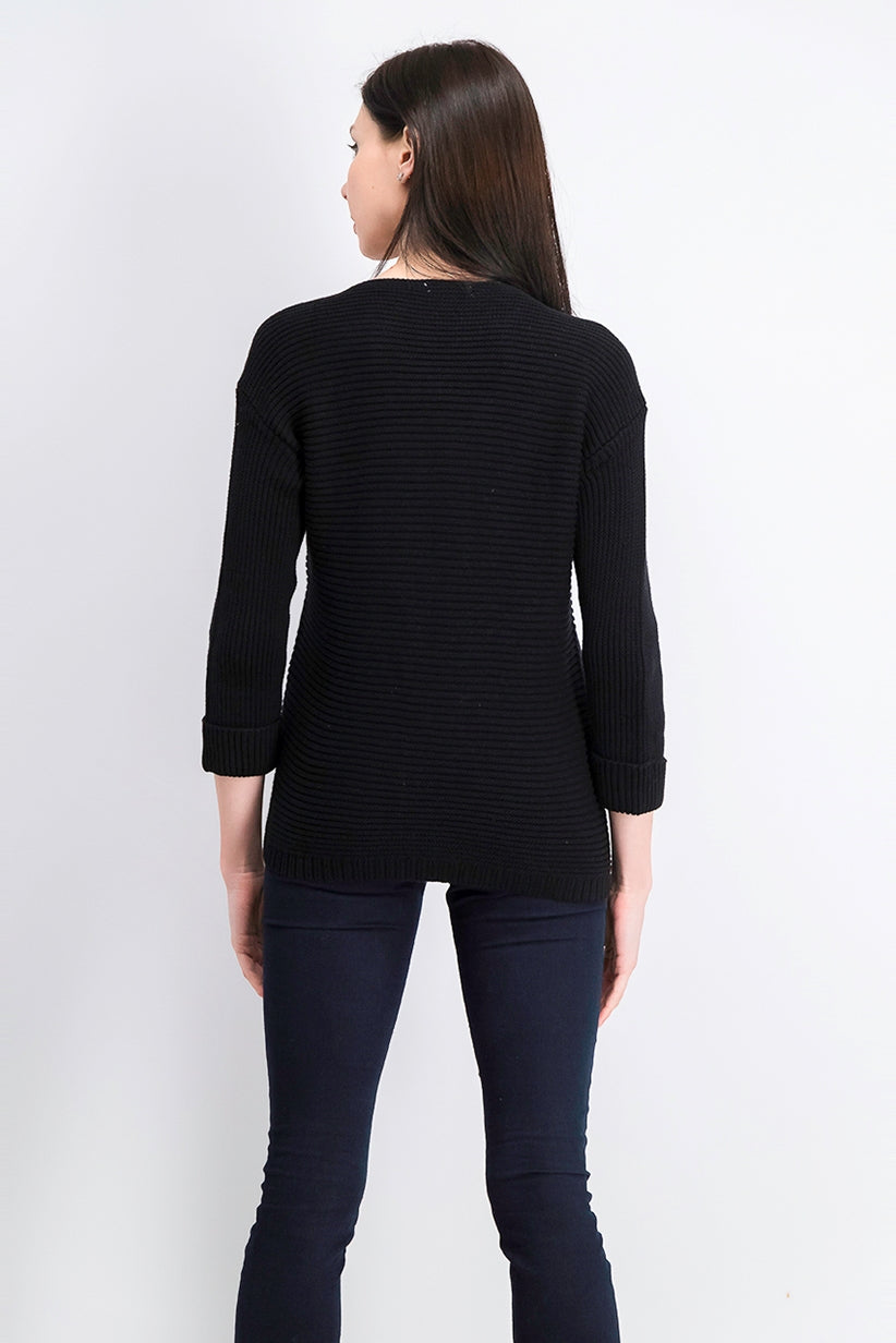 Charter Club Women's Cotton Ribbed Cuffed Sweater Black Size  Petite Medium