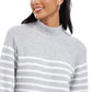Charter Club Women's Striped Mockneck Sweater Med Gray Size Medium