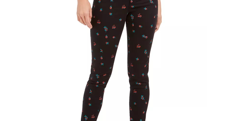 Charter Club Women's Floral-Print Skinny Jeans Black Size 6
