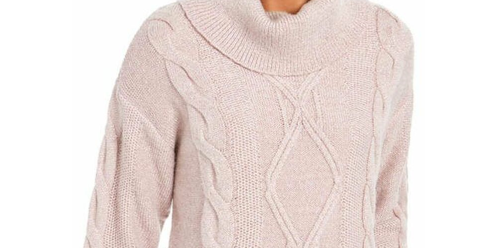 Charter Club Women's Cowl-Neck Cable-Knit Glitter Sweater Pink Size Small