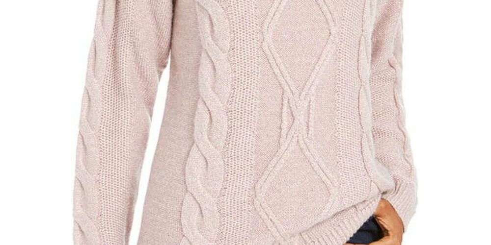 Charter Club Women's Cowl-Neck Cable-Knit Glitter Sweater Pink Size Small