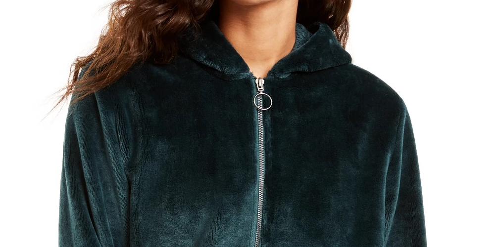 Ideology Women's Faux-Fur Quarter-Zip Hoodie Dark Green Size Small