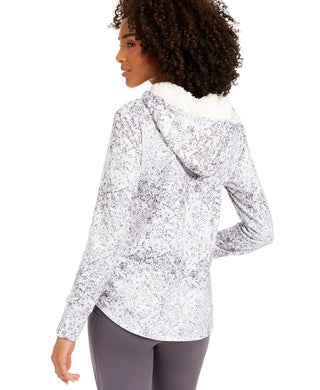 Ideology Women's Snake Print Rounded Hem Hoodie White Size Small