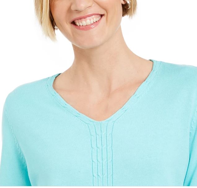 Karen Scott Women's Cotton Cable-Knit Sweater Blue Size Medium