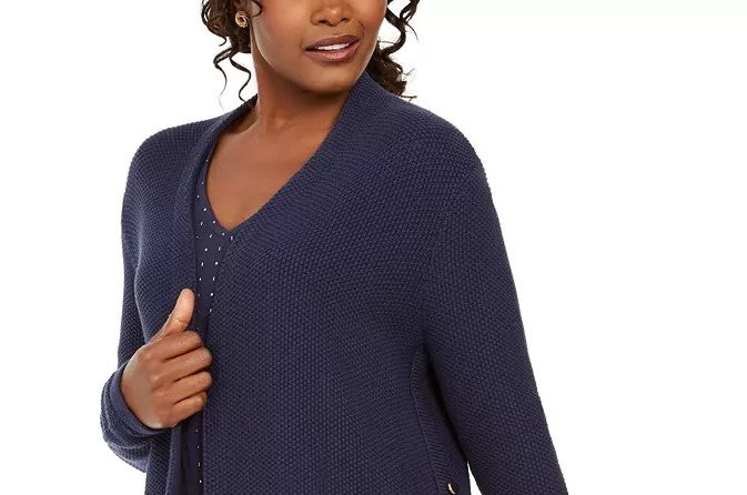 JM Collection Women's Cotton Side-Button Open-Front Cardigan Blue Size XX Large