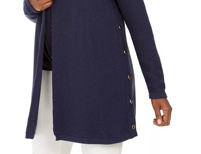 JM Collection Women's Cotton Side-Button Open-Front Cardigan Blue Size XX Large