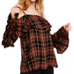 INC International Concepts Women's Ruffled Cold Shoulder Plaid Top Black Size X-Large