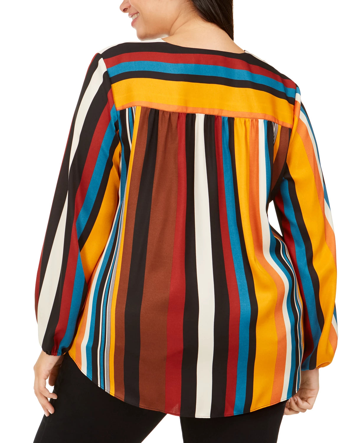 INC International Concepts Women's Plus Striped Surplice Blouse Orange Size 3X