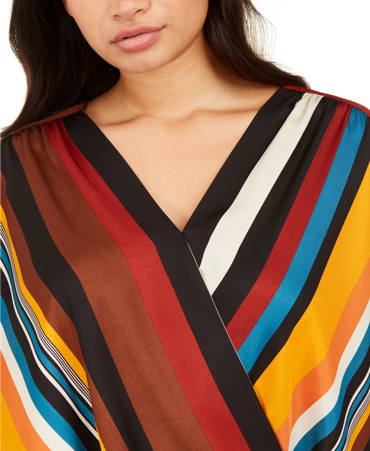 INC International Concepts Women's Plus Striped Surplice Blouse Orange Size 3X