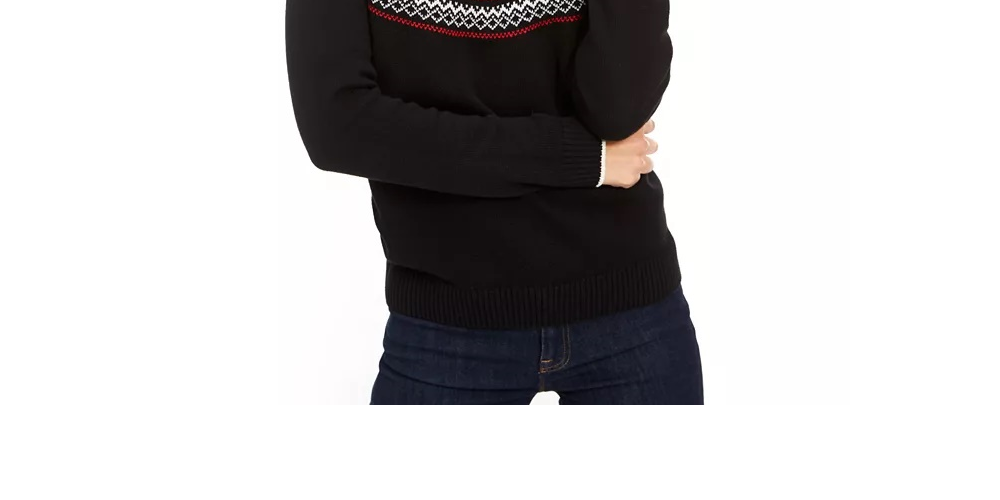 Charter Club Women's Metallic Fair Isle Family Sweater Black Size Medium