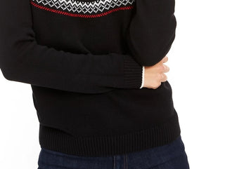 Charter Club Women's Metallic Fair Isle Family Sweater Black Size Small