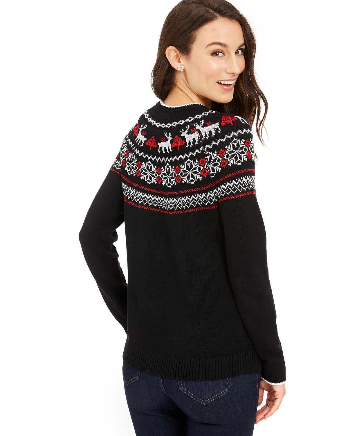 Charter Club Women's Metallic Fair Isle Family Sweater Black Size X-Large