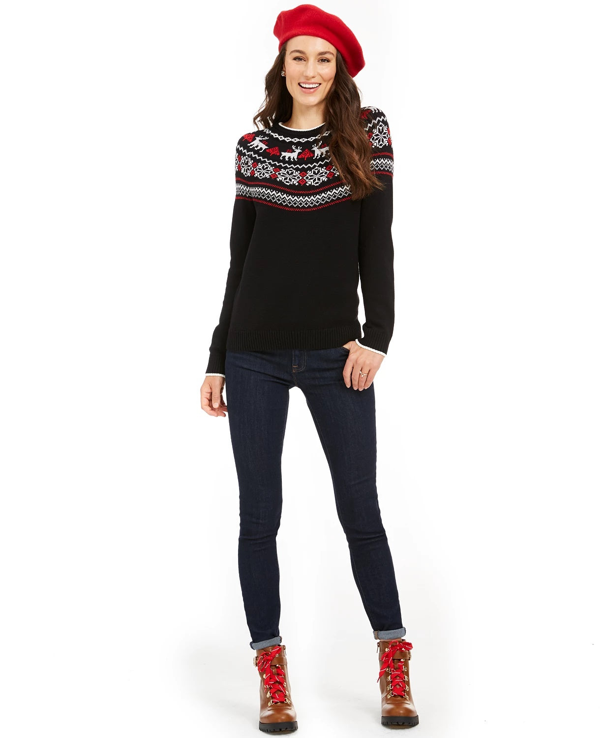Charter Club Women's Metallic Fair Isle Family Sweater Black Size X-Large