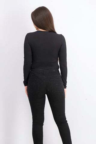 Bar III Women's Twisted Thong Bodysuit Black Size Small