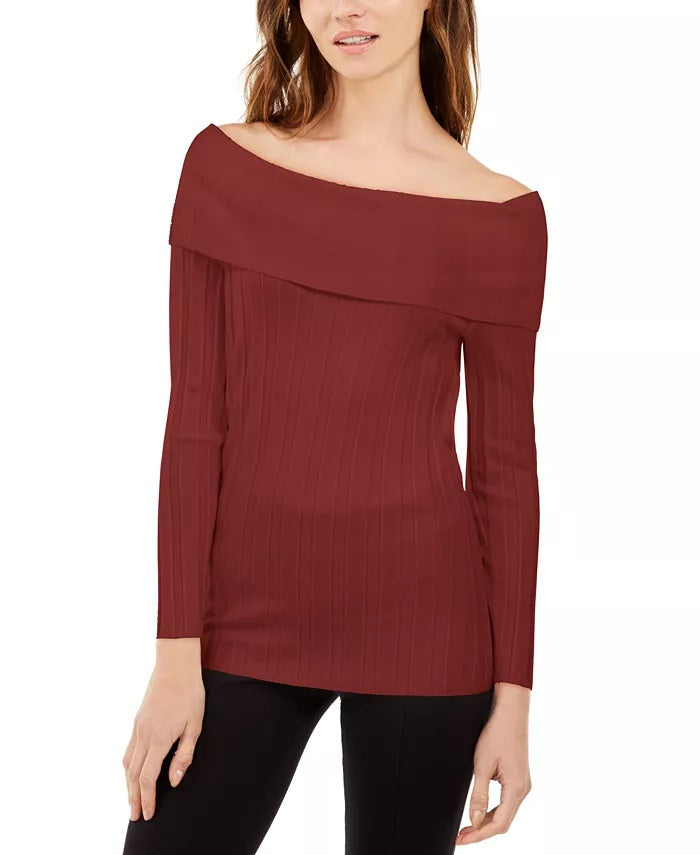 INC International Concepts Women's Off The Shoulder Ribbed Sweater Medium Red Size Medium