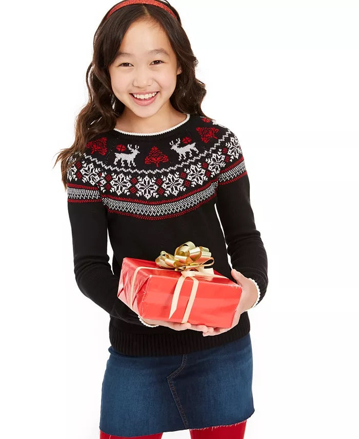 Charter Club Big Girls Fair Isle Family Sweater Black Size Large