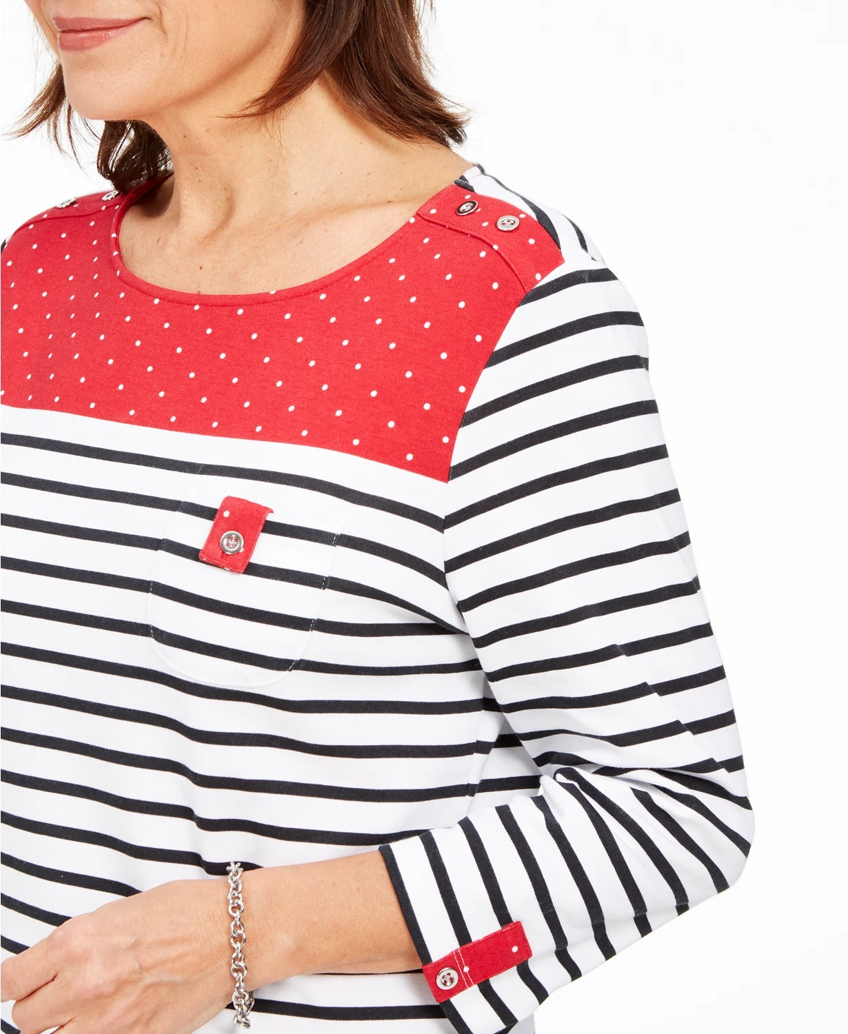 Karen Scott Sport Colorblocked Striped Top Bright Red Size Large
