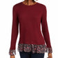 Maison Jules Women's Floral Print Ruffle Top Wine Size Medium