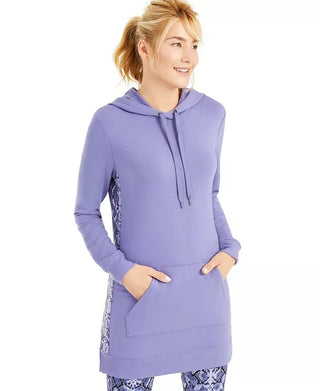 Ideology Women's Printed Panel Long Hoodie Medium Purple Size Medium