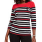 Karen Scott Women's Sport Striped 3/4 Sleeve Top Bright Red Size Small