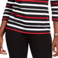 Karen Scott Women's Sport Striped 3/4 Sleeve Top Bright Red Size Small