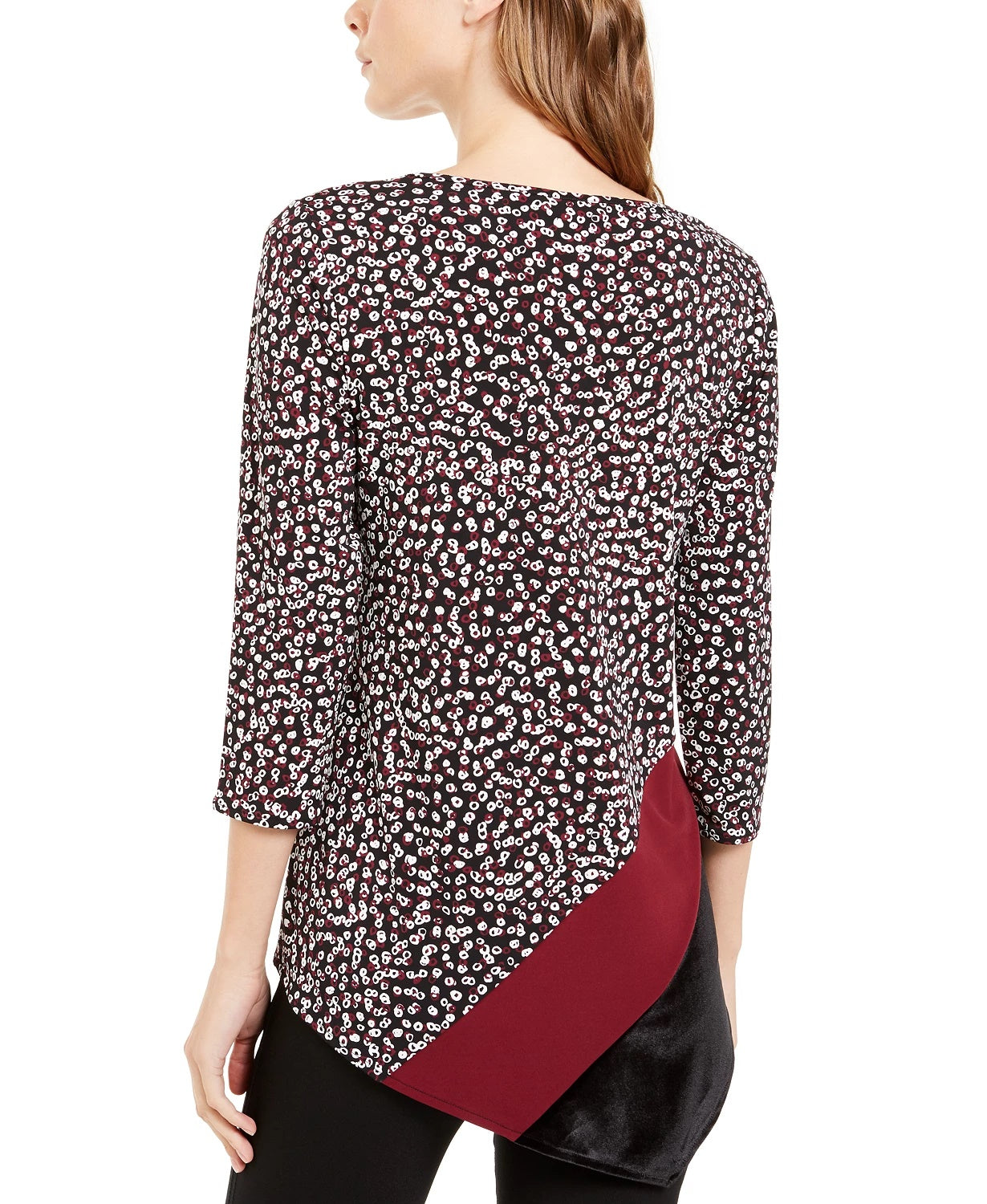 Alfani Women's Petite Colorblocked Asymmetrical-Hem Top Black Size Petite