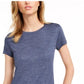 Maison Jules Women's Tie Back Solid T-Shirt Dark Blue Size Large