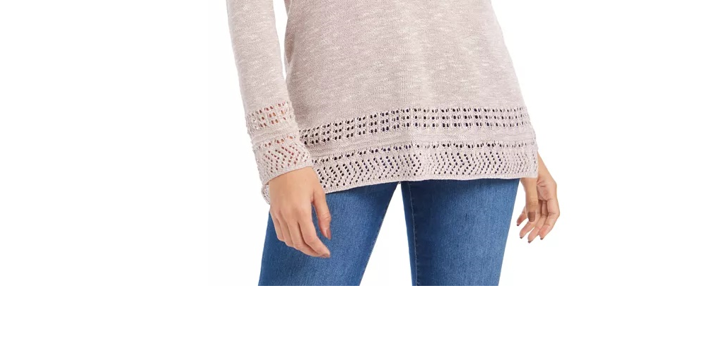 Style & Co Women's Pointelle-Trim Marled Tunic Sweater Beige Size XX Large