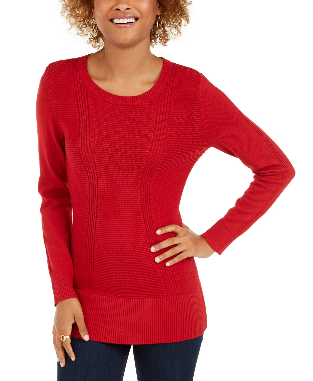 Style & Co Women's Mixed Stitch Sweater Red Size Medium